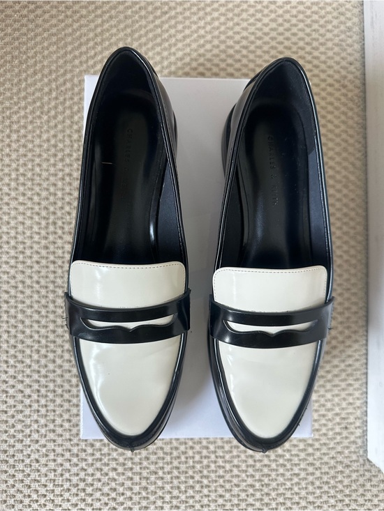 Charles & Keith Shoes - Charles & Keith Black and White Leather Penny Loafers for Women